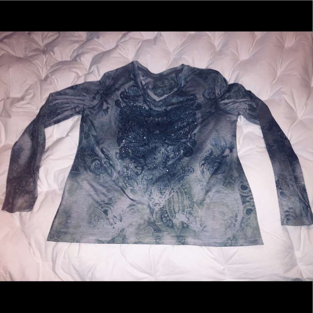 Green Source Embellished Butterfly L/S Top XXL